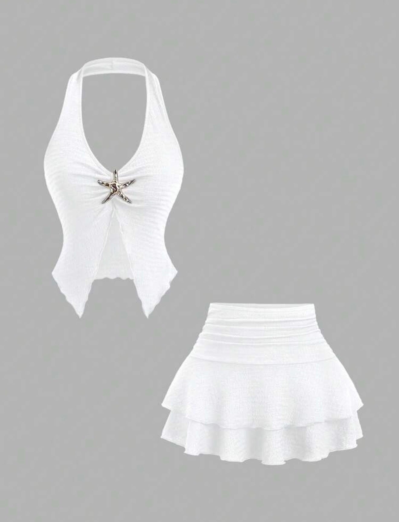 V-neck Crop Top & Mini Skirt 2PCS Set