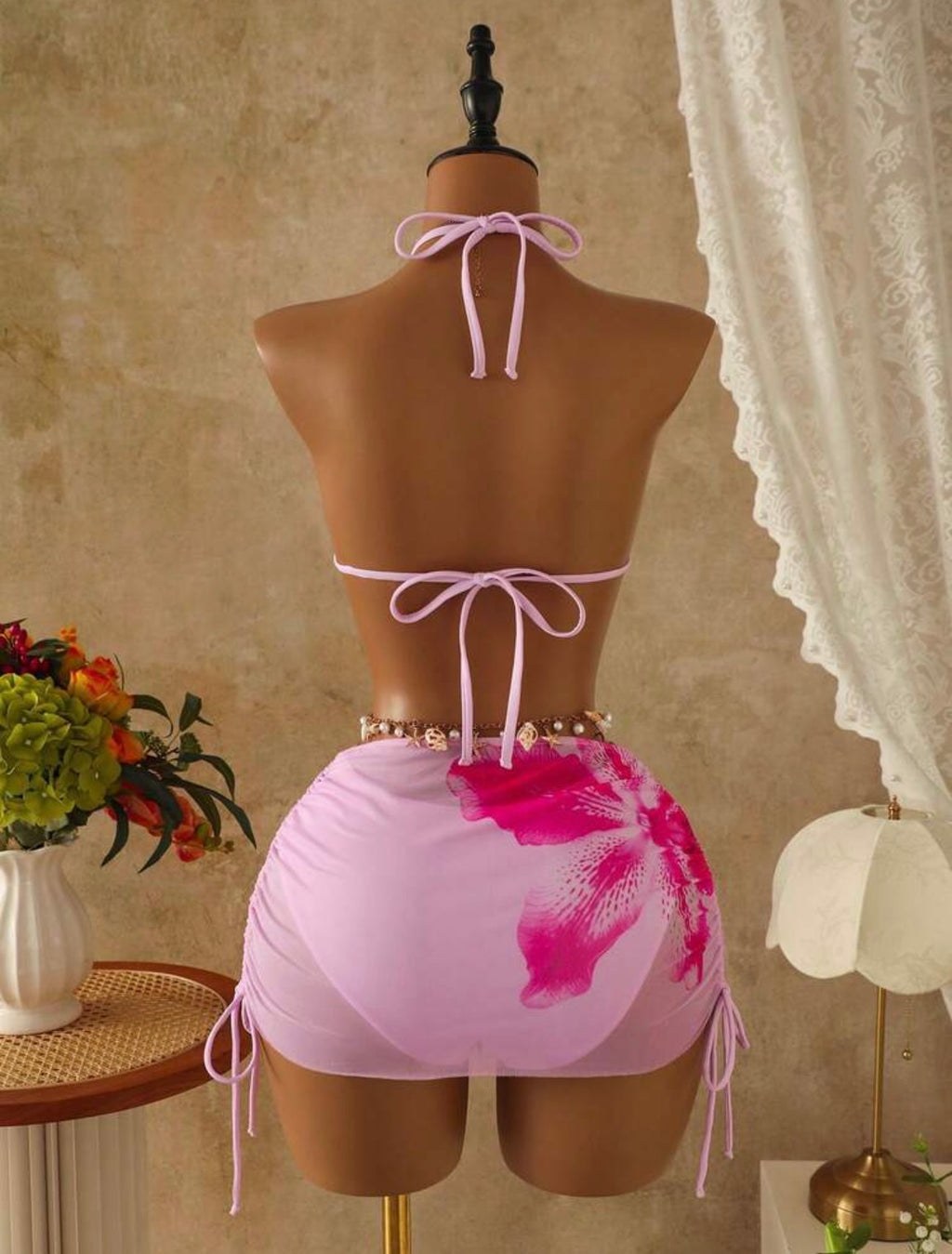 3pcs Bikini Set with Mesh Skirt