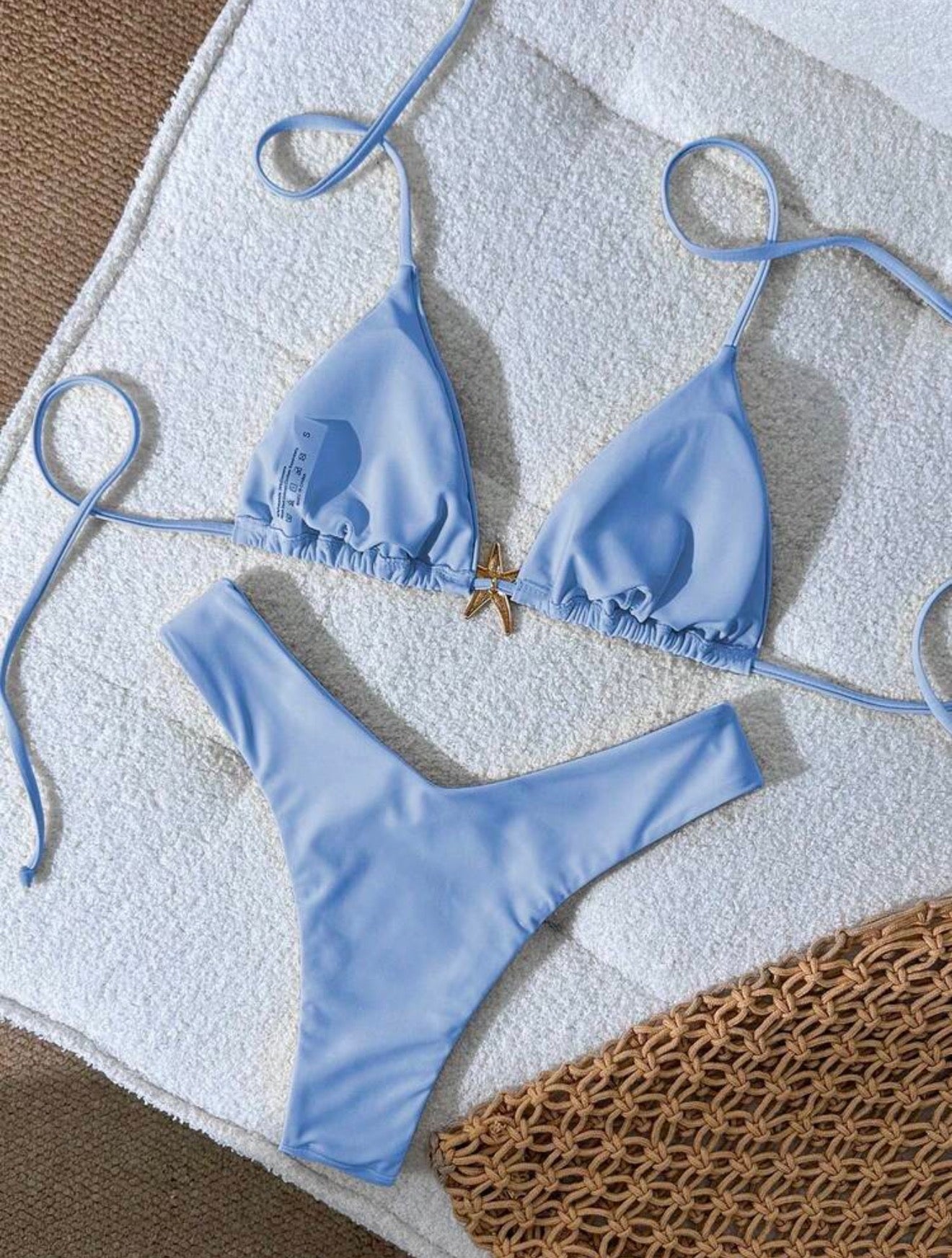 2pcs Blue with Gold Detail Bikini Set