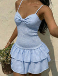 Backless Bow Tie Ruffle Hem Mini Dress
