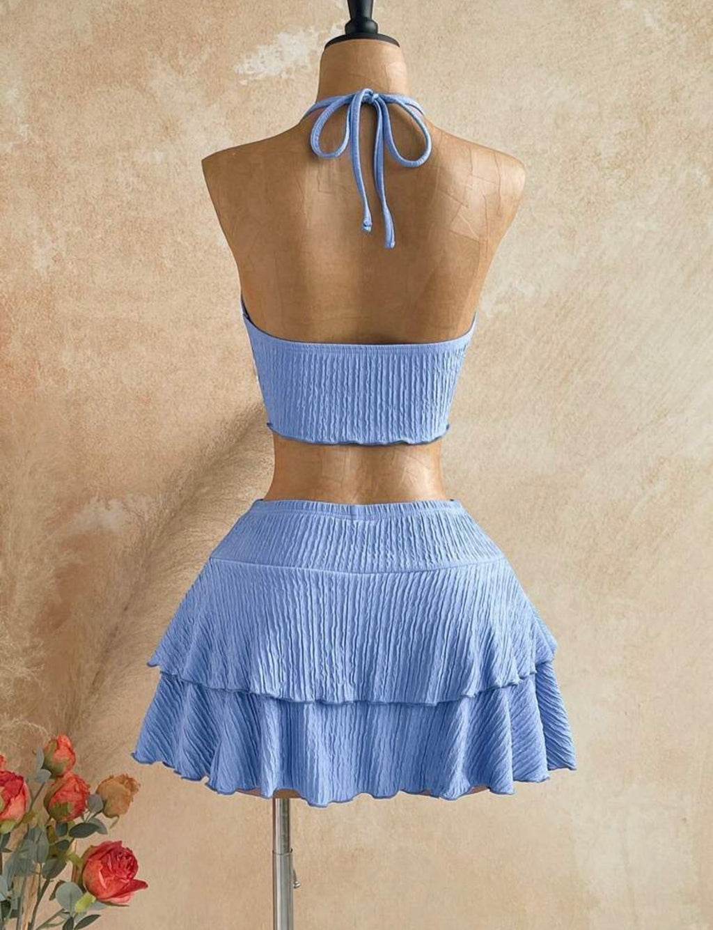 Blue Halter Top & Mini Skirt 2PCS Set
