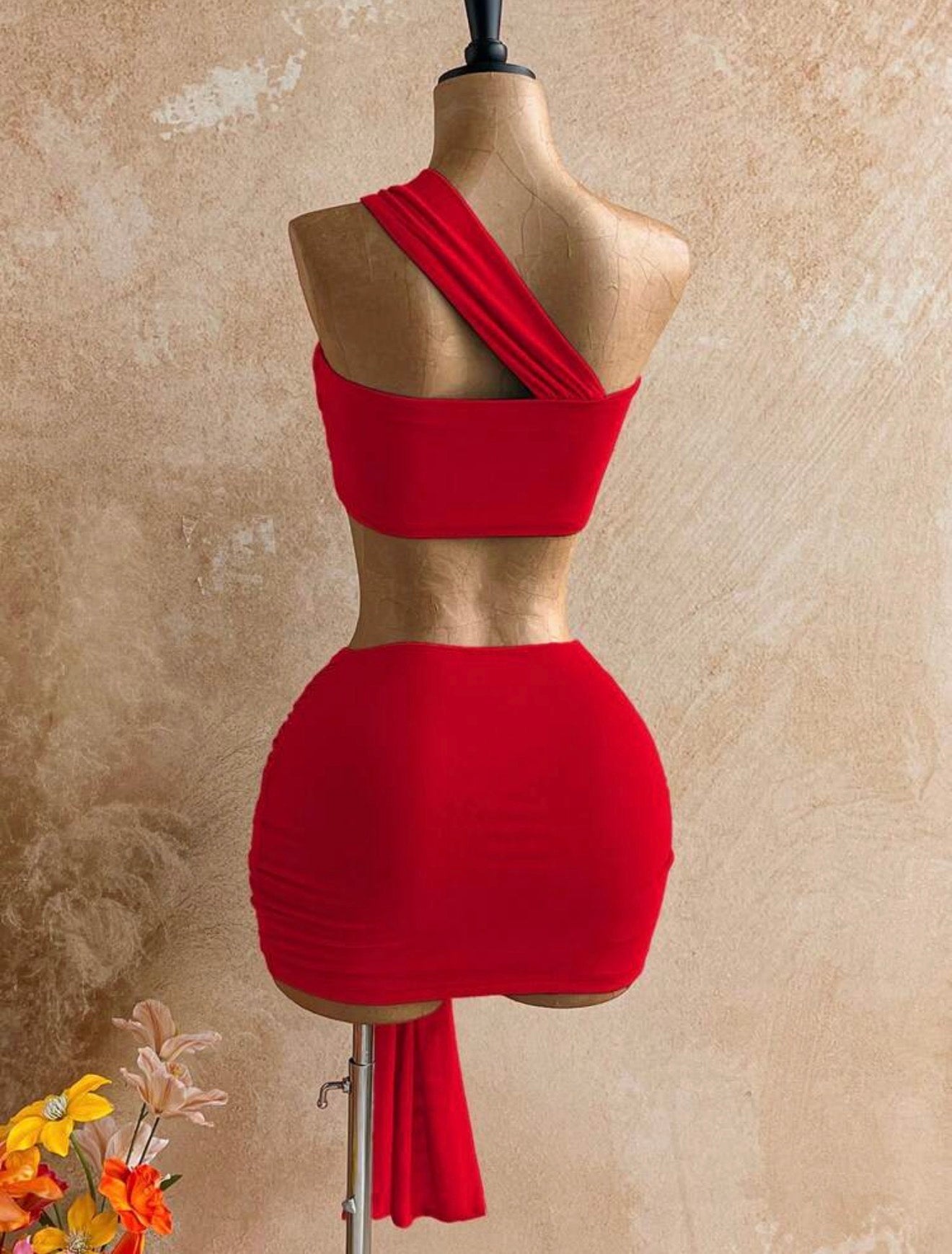 Pleated Sleeveless Top & Tie Waist Bodycon Mini Dress 2pc Set
