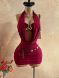 Plunging Neck Backless Fitted Mini Dress