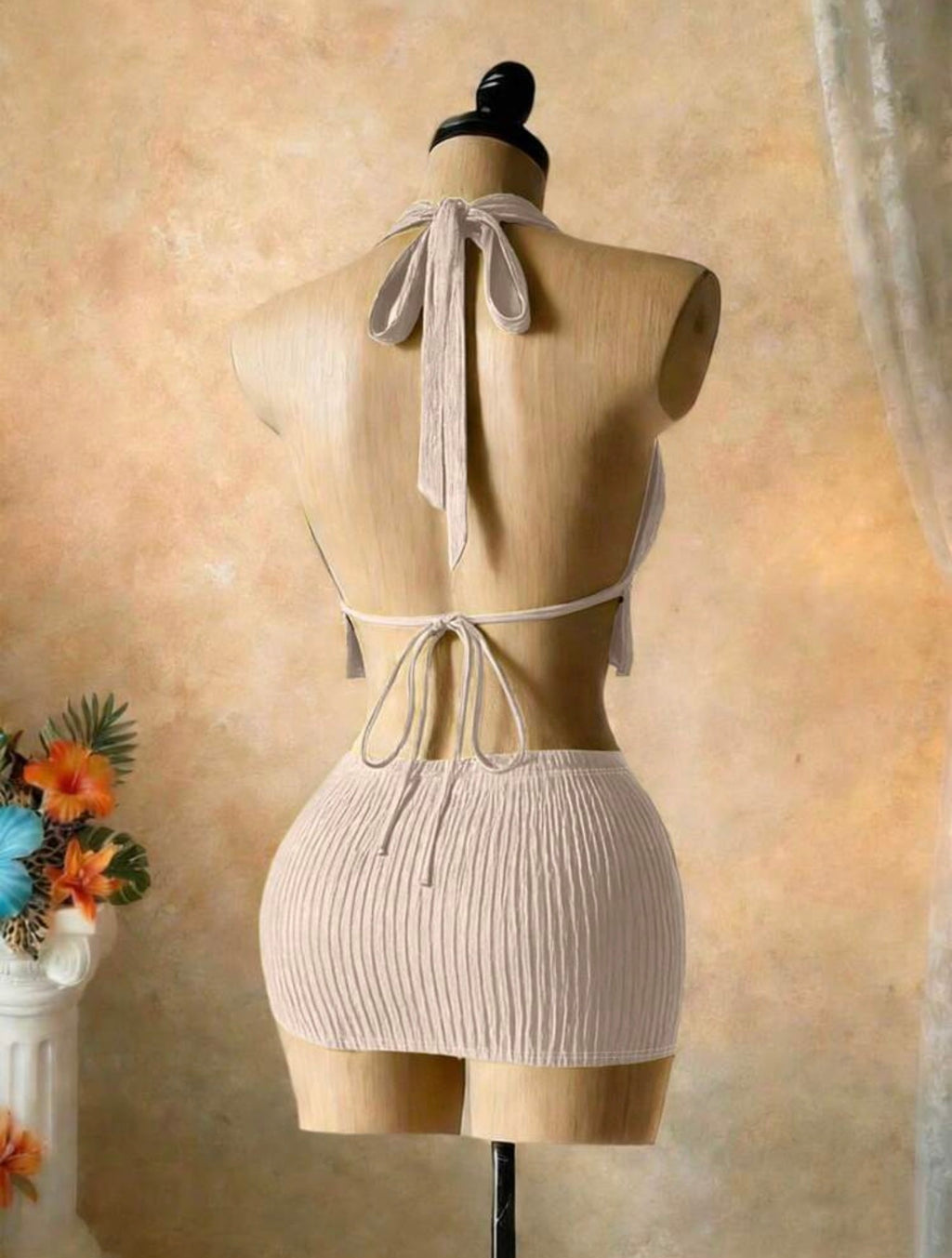 2PCS Knit-Textured Top & Mini Skirt