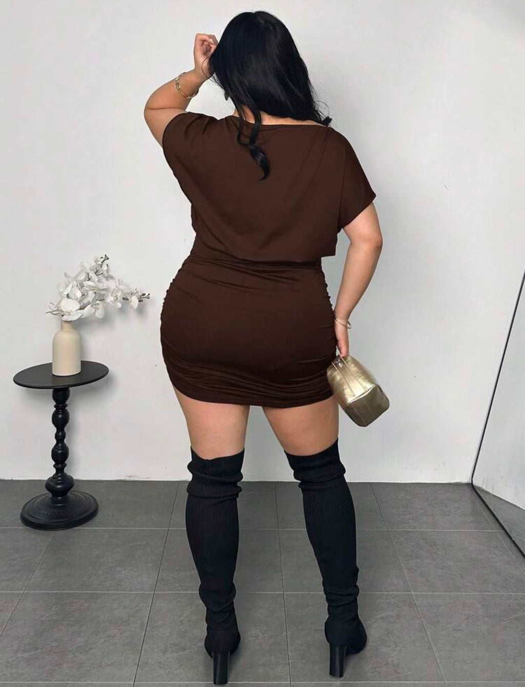 Plus Size Short Sleeve Ruched Bodycon Dress