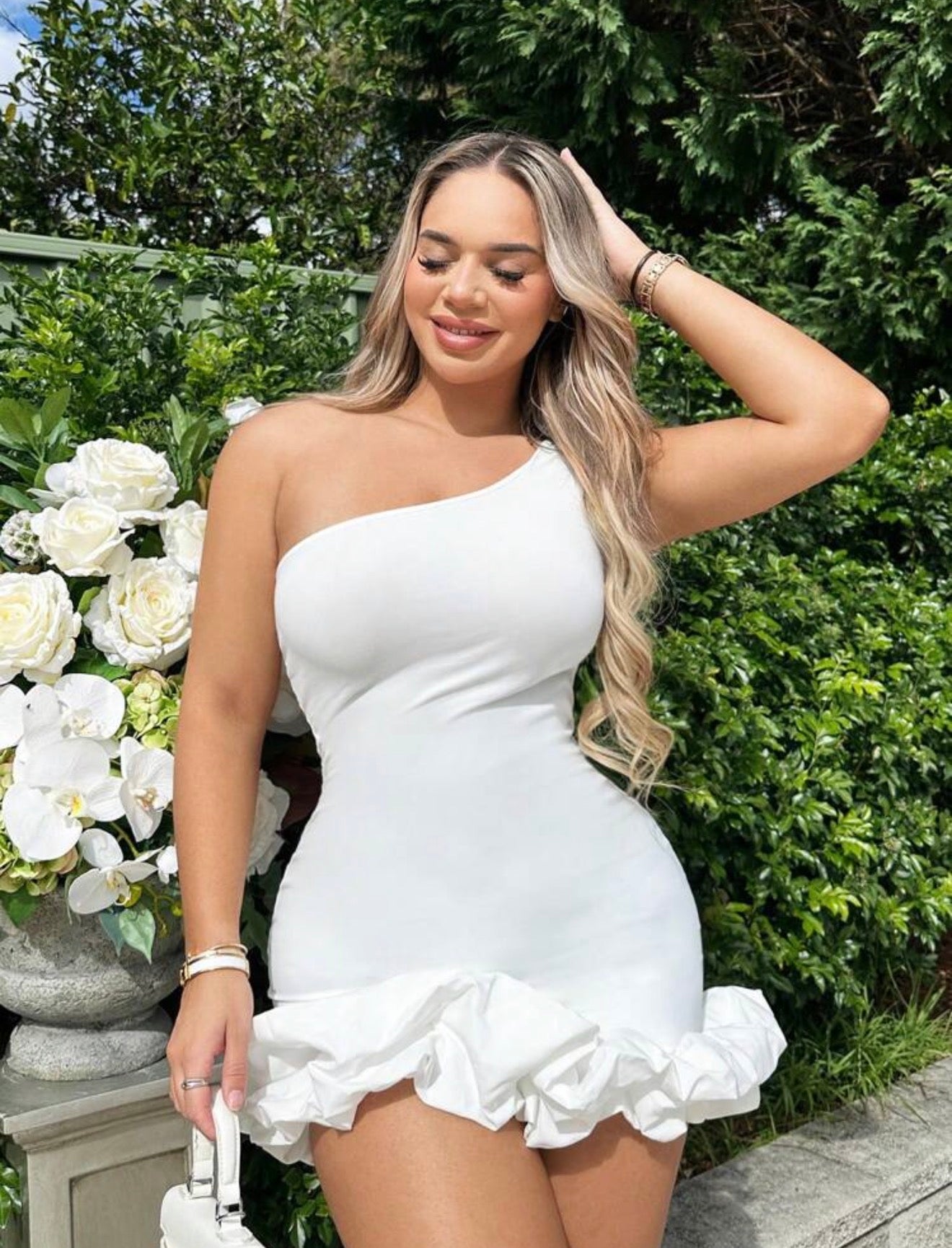 One Shoulder Ruffle Hem Bodycon Dress