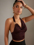 Halter crop top with a draped neckline