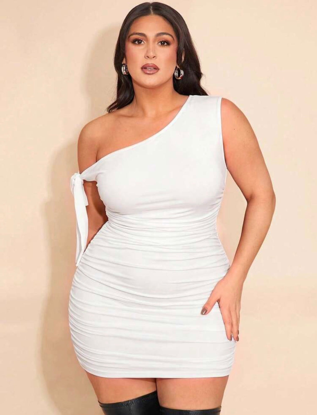 PLUS SIZE Asymmetrical Open Shoulder Ruched Hem Dress