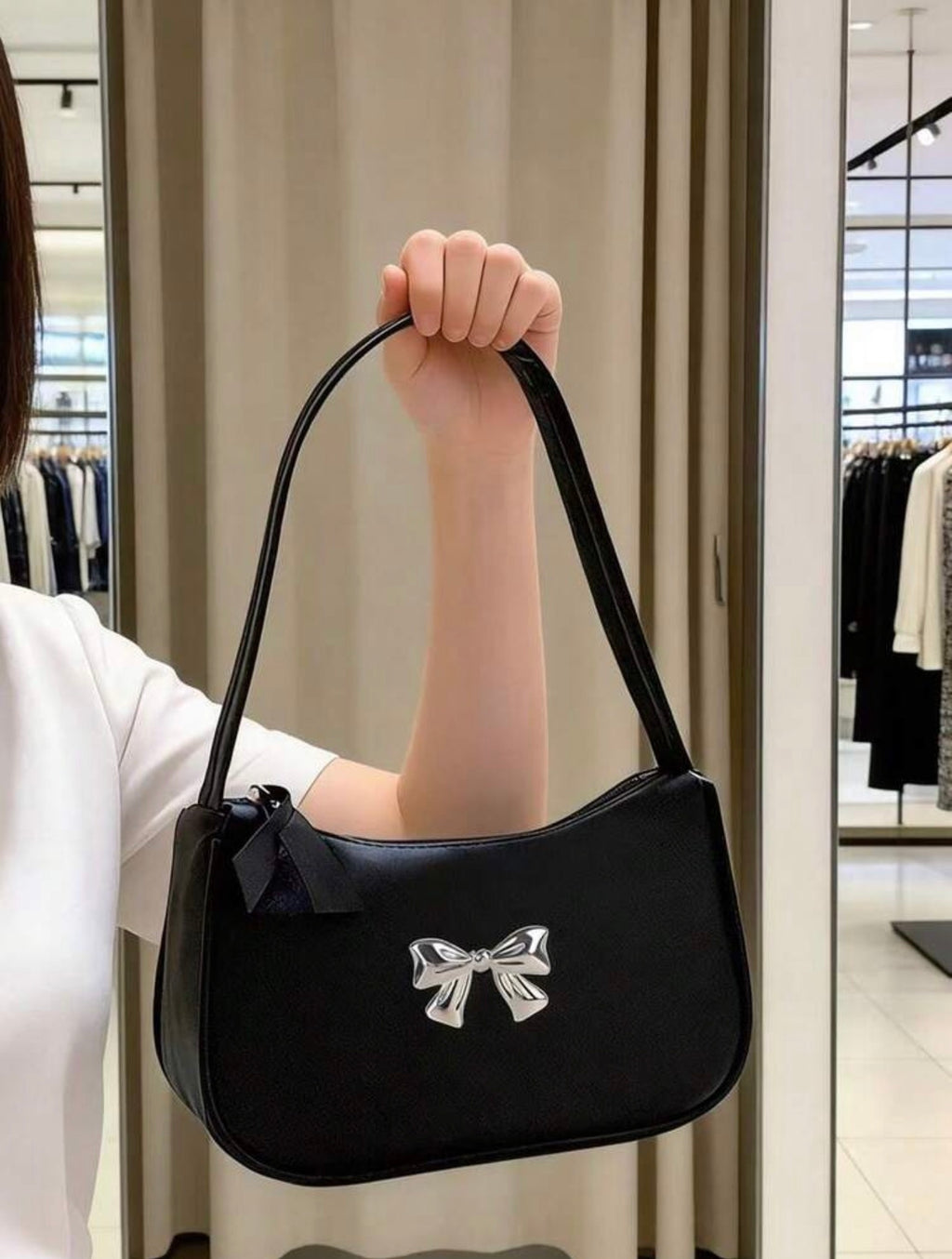 Small Shoulder Bag With Silver Bow Detail