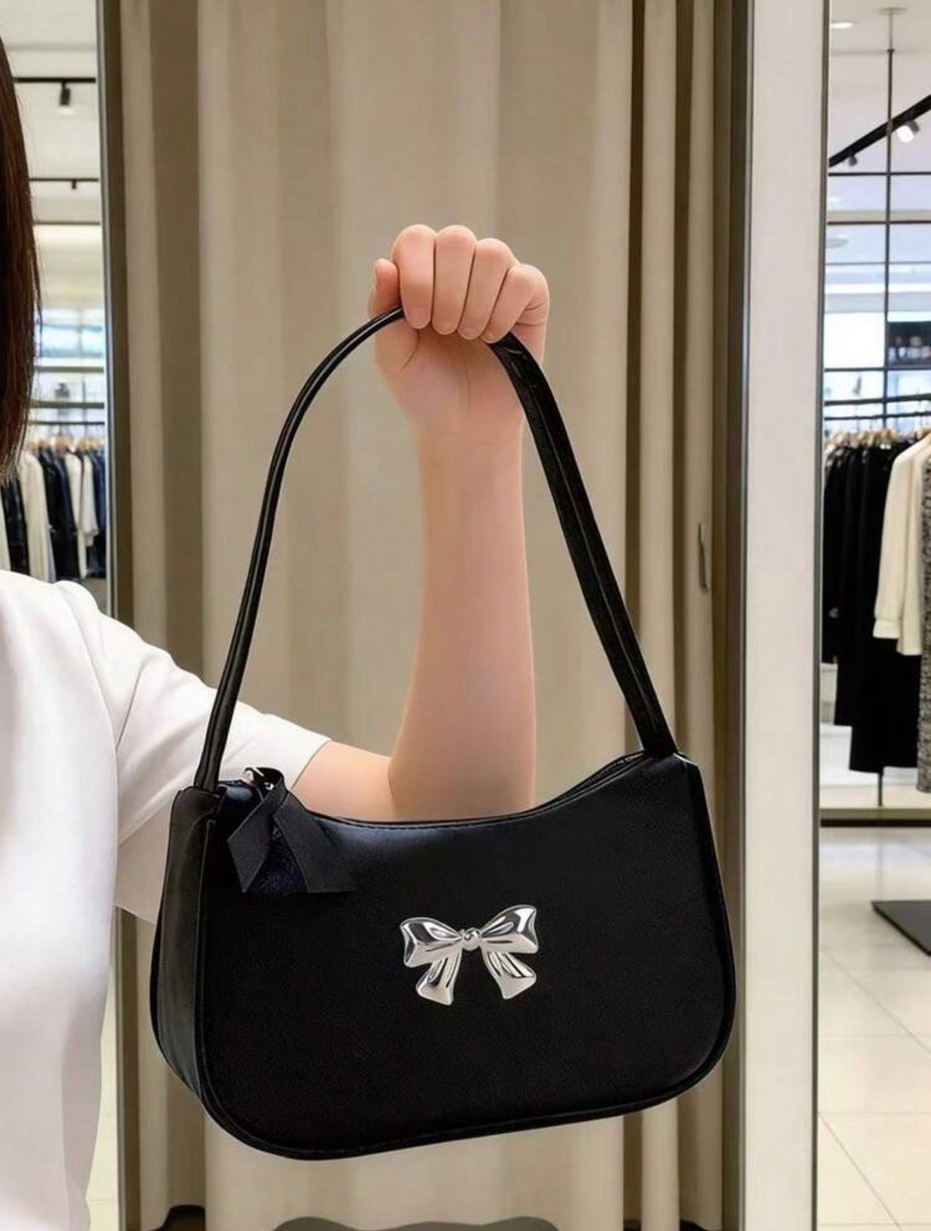 Small Shoulder Bag With Silver Bow Detail